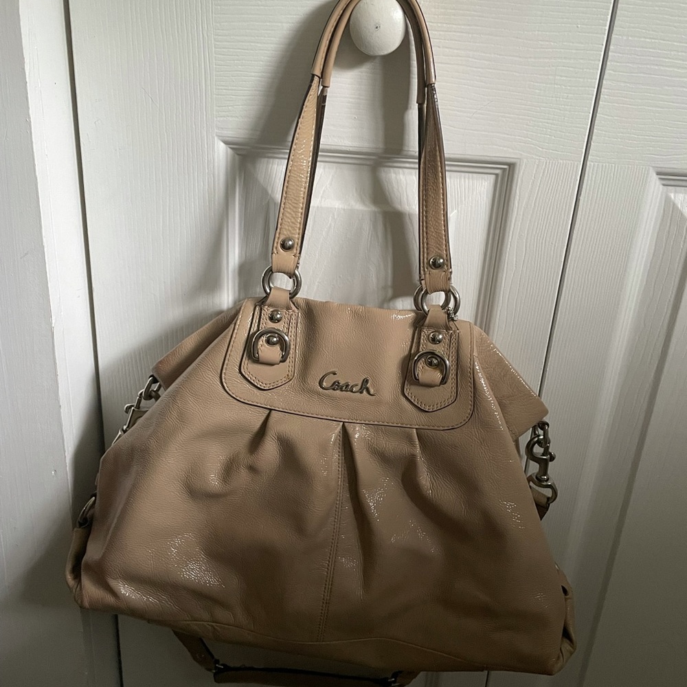 Coach Beige patent leather purse